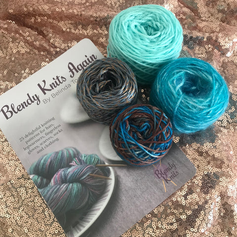 Turquoise Sparkly Yarn Pack 80g + Blendy Knits Again